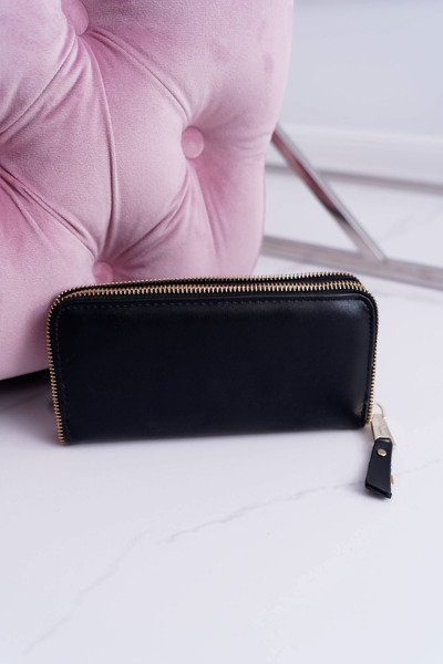 Women's Wallet Large Black Gold Decorative Zipper