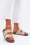 Women's Sandals On Cork Sole With Buckles And Clips Beige Efadelis