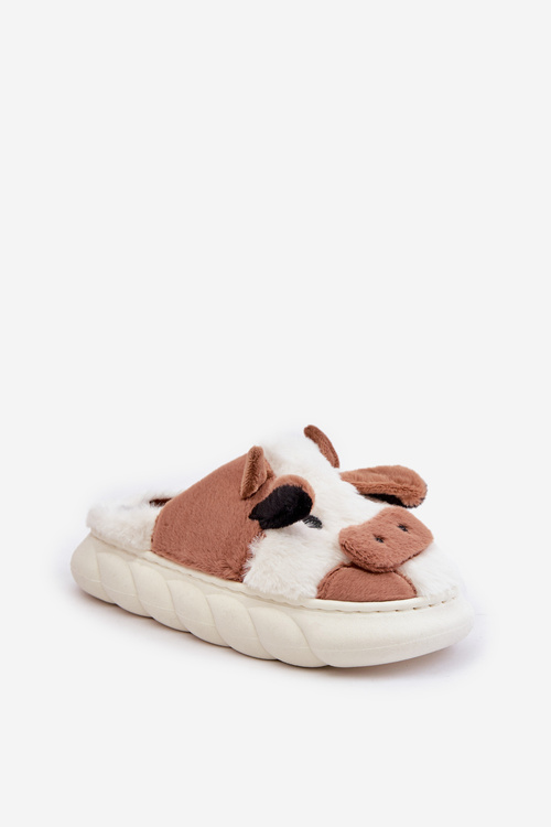 Kapcie Krowy Futrzane Na Grubej Podeszwie Brązowe Remiola