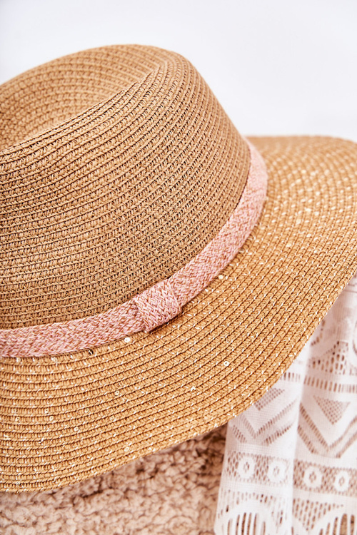Straw Hat With Sequins Beige Iluna