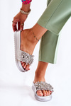 Women's Slippers On The Platform With Ornaments Silver Almina