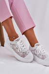 Women's Platform Sneakers With Crochet Upper White Mirietto