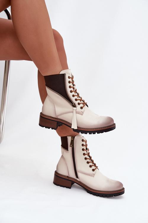 Damskie Botki Ocieplane Obcas Klocek Beżowe Vinceza 58559