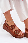 Womens platform and wedge sandals with buckles Camel Genorre