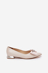 Elegant Leather Ballet Flats Women With Bow Laura Messi 2893 Beige