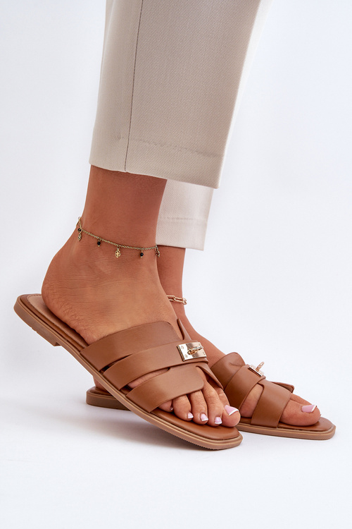 Women's Flat Sandals with Decoration Camel Kavinia