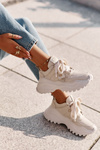 Skórzane Sneakersy Damskie CheBello 4583 Beżowe
