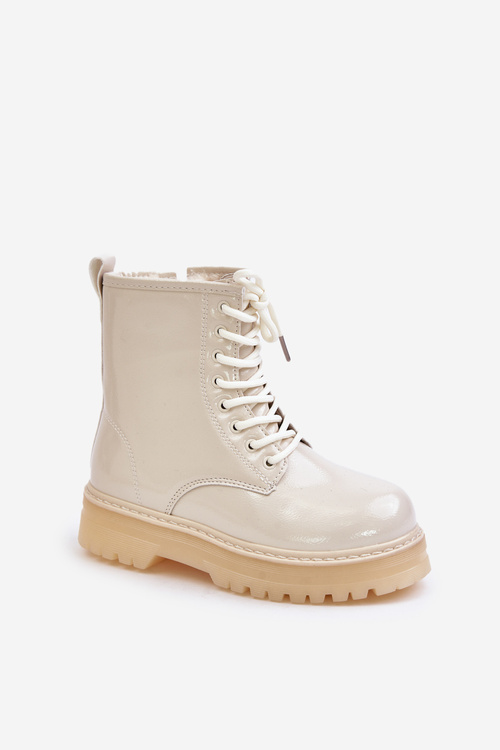 Botki Ocieplane Na Zamek Lakierowane Dla Dziewczynki Beżowe Novita