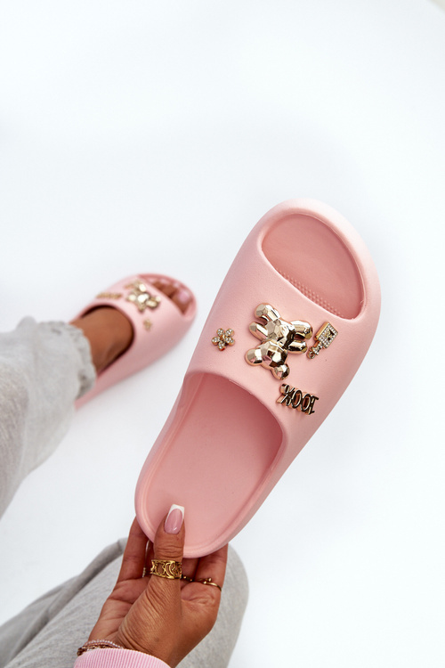 Women's Lightweight Foam Slides with Pink Decorations Orchia