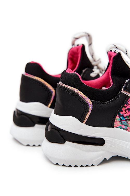 Buty Sportowe Wiązane Wężowe Czarne Gabbie