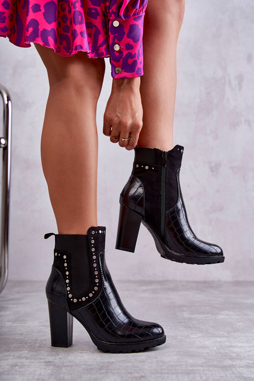 Stiletto Booties With Rhinestones Snake Black Wissey