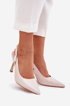 Lacquered Heels With Open Back And Pointed Toes Light Beige Rivori