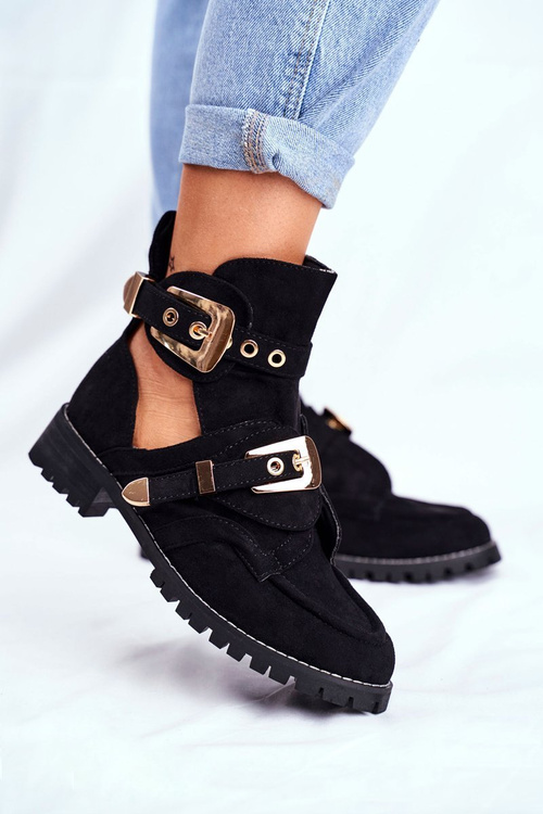 Lu Boo Black Suede Cut Out Ankle Boots Rock Girl