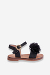 Fashionable Children's Sandals With Flowers Black Poly