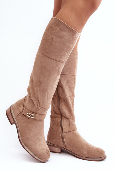 Suede Lined Ankle Boots Flat Heel SBarski HY07-31 Beige