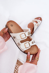 Women's Slippers On Cork Sole With Buckles And Embellishments White Efadelis
