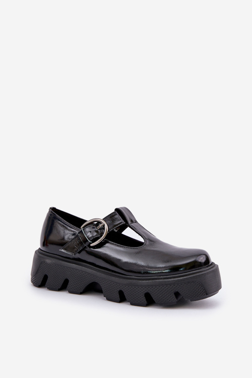 Lacquered Leather Loafers With Buckle Black Zazoo 20183
