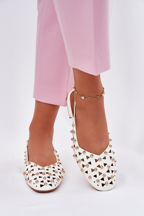 Embellished Ballet Flats On A Flat Heel White Nilarisela
