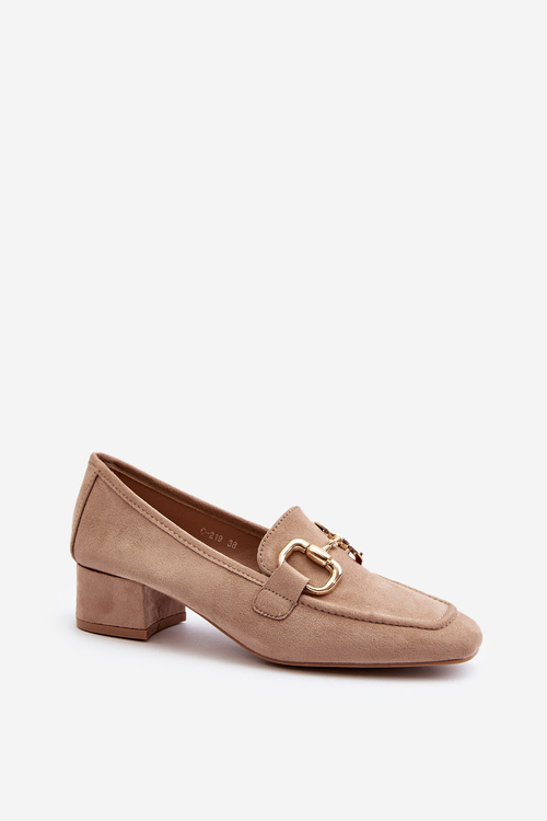 Low Heel Court Shoes with Ornament Beige Dolvira