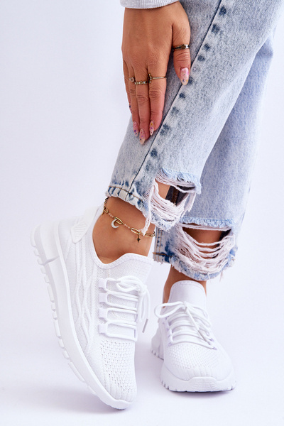 Buty Sportowe Sneakersy Damskie Wsuwane Białe Rosett