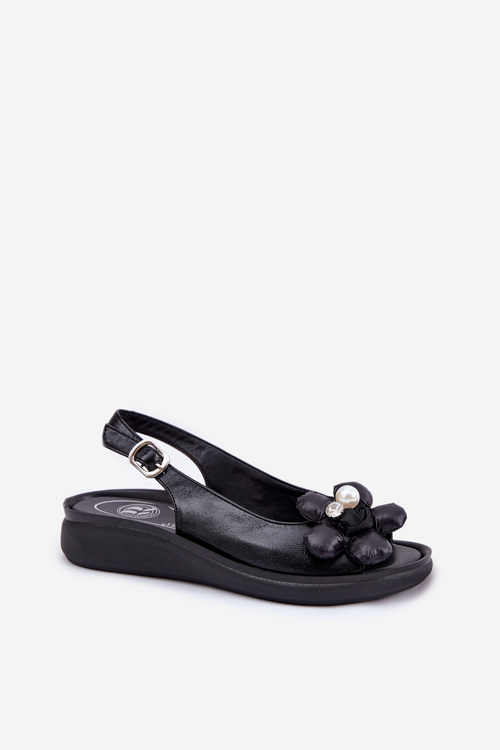 Ladies Sandals With Decorative Flower Black Divonne