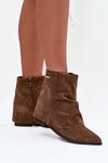 Insulated ankle boots with hidden wedge with turned-up shaft Eco suede brown Tavella