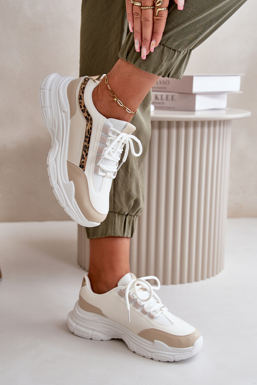 Buty Sportowe Sneakersy Na Grubej Podeszwie Damskie Beżowe Lerila