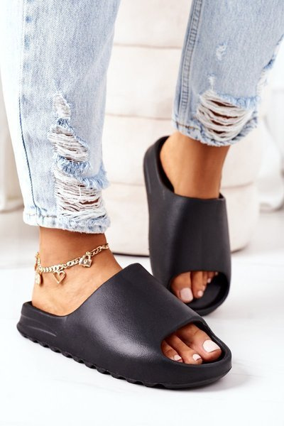 Rubber Platform Slippers Black Squishy