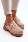 Women's Beige Slippers Clogs with Buckle Seprilla