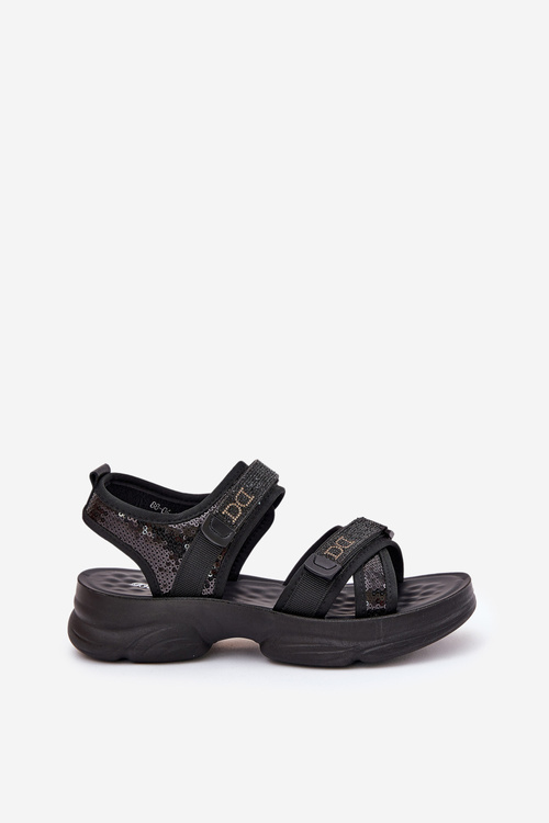 Ladies Sandals With Sequins With Velcro Black Gonev