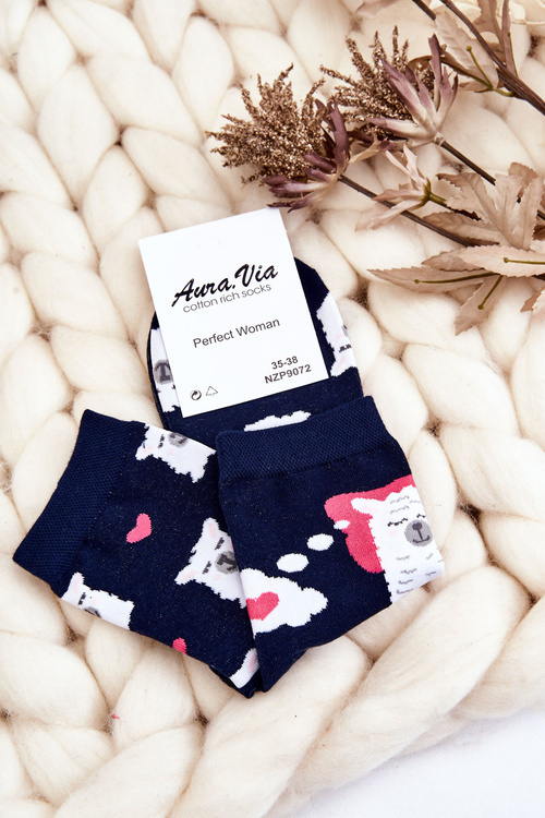 Women's Mismatched Funny Socks Alpaca navy blue