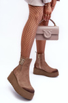 Women's Suede Boots On A Massive Platform Dark Beige Savira
