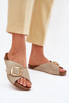 Leather Slippers With Gold Buckle Maciejka 07000-22 Pistachio