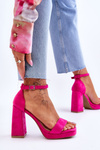 Fashionable Suede Square Heel Sandals Fuchsia Merila