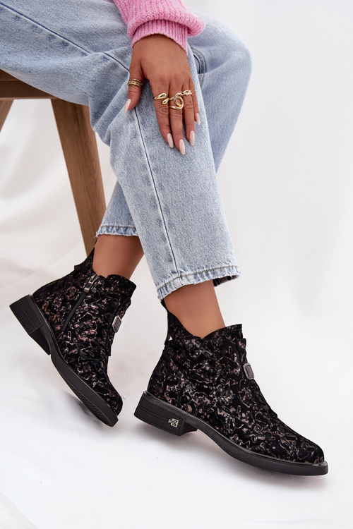 Ankle boots made of genuine suede with low heel D&A CR52-713 Black-brown