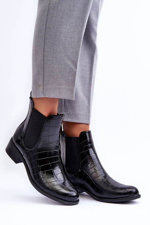 Leather Ankle Boots Animal Print Black Daina