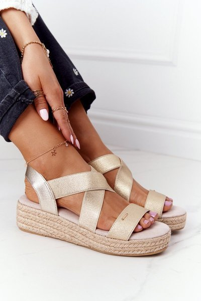 Wedge Sandals With Drawstring Big Star HH274414 Golden