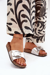 Women's Cork Platform Slippers With Buckle Silver Vianara