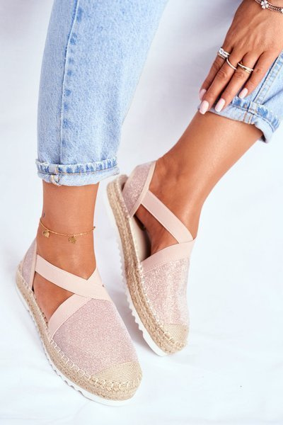 Women's Espadrilles Cutout Pink Brocade Motive