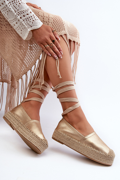 Women's Lace-Up Espadrilles on Platform with Woven Gold Tailesse