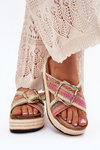 Ladies Platform Slippers With Weaving And Golden Buckle Multicolor Filazzia