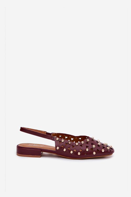 Embellished Ballet Flats On Flat Heel Burgundy Nilarisela