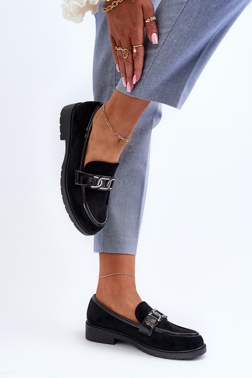 Mokasyny Damskie Zamszowe Czarne S.Barski HY350A