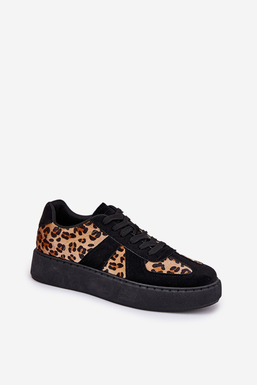 Women's Sneakers With Leopard Print On Platform Black Nativira