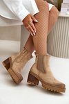 Women's Insulated Heeled Boots Eco Suede Beige Irissinae