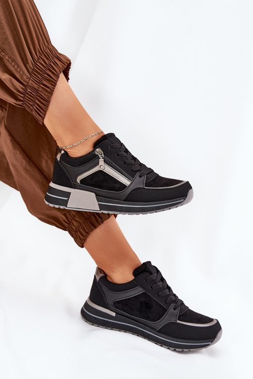 Women's Sports Shoes With Zipper On Platform Black Larys