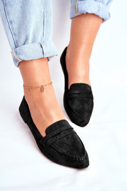 Women's Suede Moccasins CH-1M6 Black Laveria