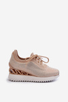 Women's Leather Sneakers with Wedge Sole Beige S.Barski LR810
