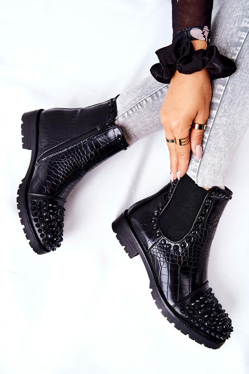 Boots With Rhinestones Black Monah