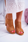 Women's Stiletto Sandals Openwork Suede Camel HiBaby